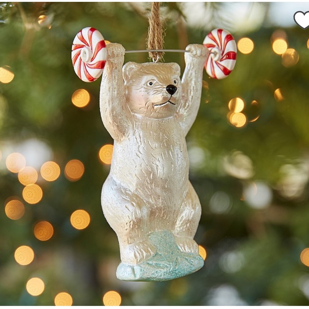 Set of 24 Pottery Barn Kids Mercury Polar Bear Weight Lifter Ornaments